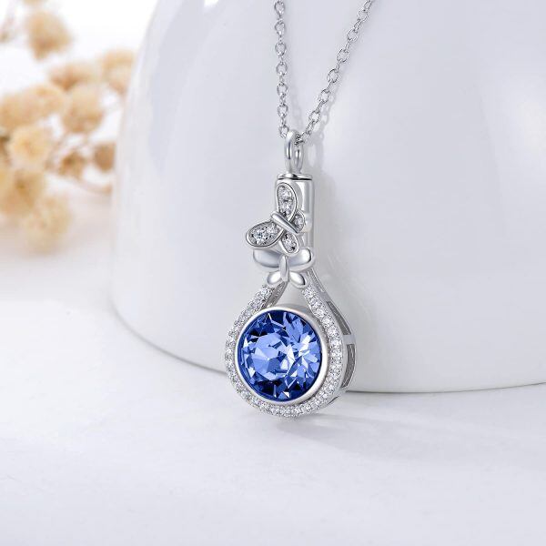 Sterling Silver Blue Crystal Teardrop Urn Necklace With September Birthstone-3