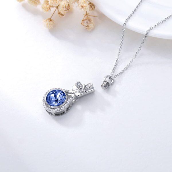 Sterling Silver Blue Crystal Teardrop Urn Necklace With September Birthstone-4