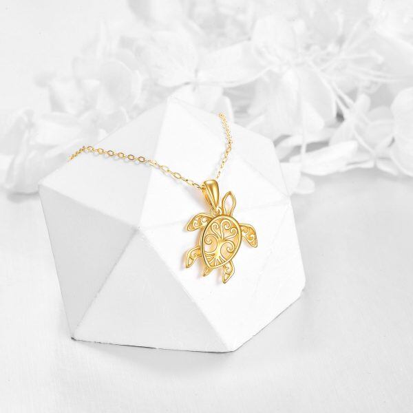 14K Solid Gold Sea Turtles Pendant Necklace-3