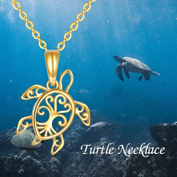 14K Solid Gold Sea Turtles Pendant Necklace-5