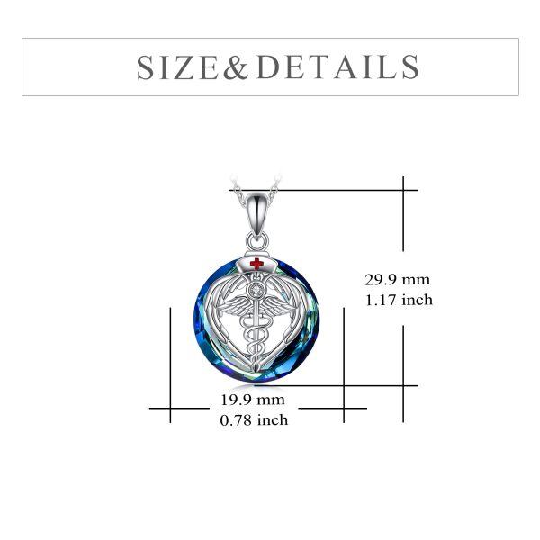 Sterling Silver Caduceus Angel Nursing Pendant Necklace With Blue Crystal-1