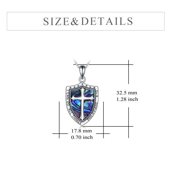 Sterling Silver Shield Armor of God Cross Pendant Necklace With Abalone Shell-1