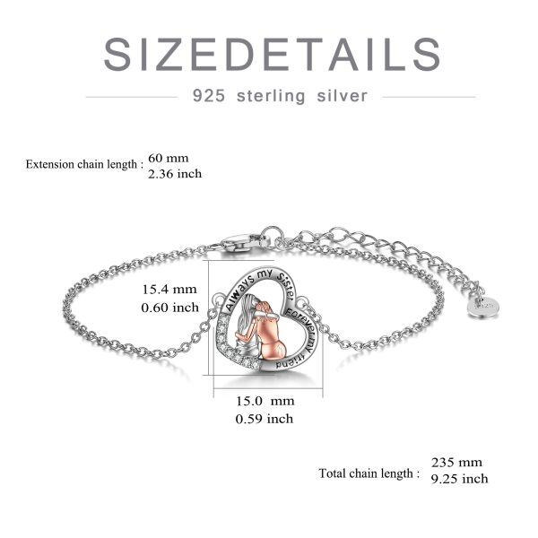 Sterling Silver Sister Heart Chain Bracelets-1