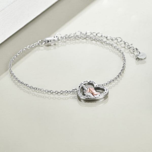 Sterling Silver Sister Heart Chain Bracelets-3