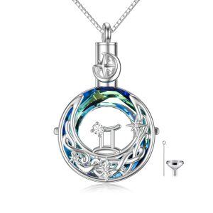 Sterling Silver Gemini Urn Necklace With Crystal-0