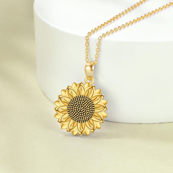 Sterling Silver With Gold Plated Sunflower Pendant Necklace-3