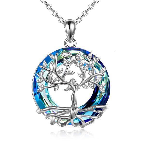 Sterling Silver Tree of Life Crystal Pendant Necklace-0