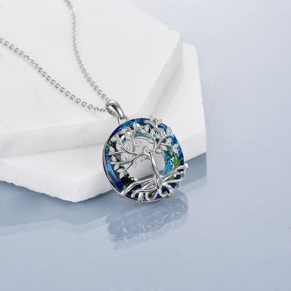 Sterling Silver Tree of Life Crystal Pendant Necklace-3