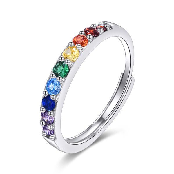 Sterling Silver Seven Chakra Adjustable Rings-0