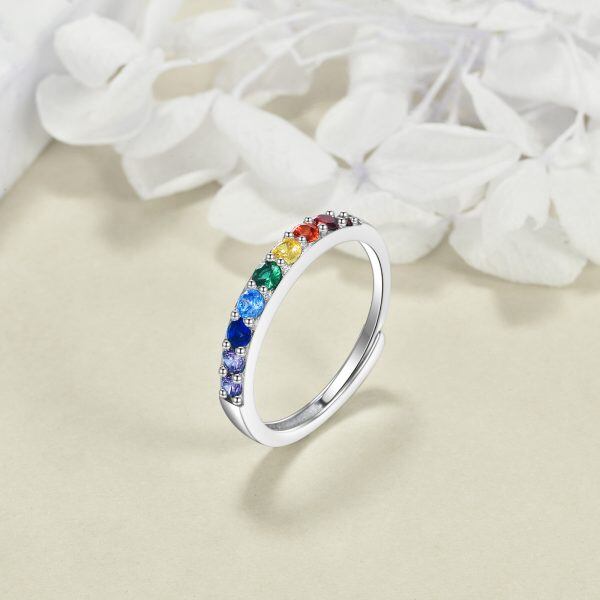 Sterling Silver Seven Chakra Adjustable Rings-3