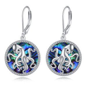 Sterling Silver Abalone Shell Octopus Dangle Earrings-0