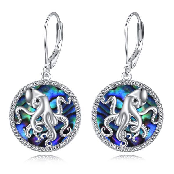 Sterling Silver Abalone Shell Octopus Dangle Earrings-0