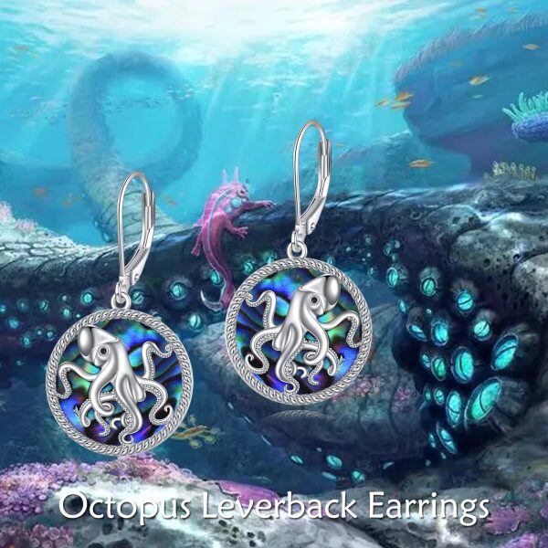 Sterling Silver Abalone Shell Octopus Dangle Earrings-5