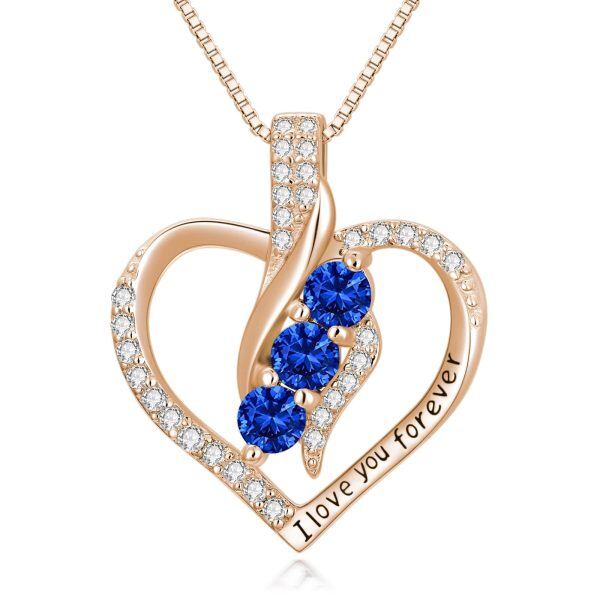 Sterling Silver September Birthstone Heart Pendant Necklace-0