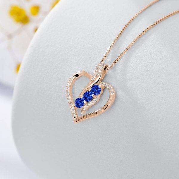 Sterling Silver September Birthstone Heart Pendant Necklace-3