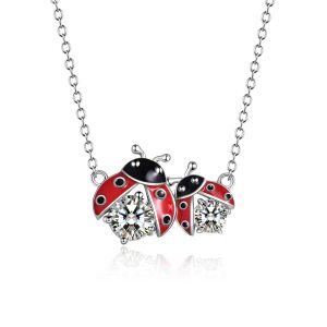 Sterling Silver Enamel Ladybug Pendant Necklace-0