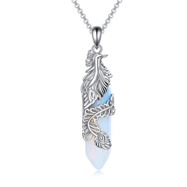 Sterling Silver Phoenix Rising Pendant Necklace With White Crystal-0