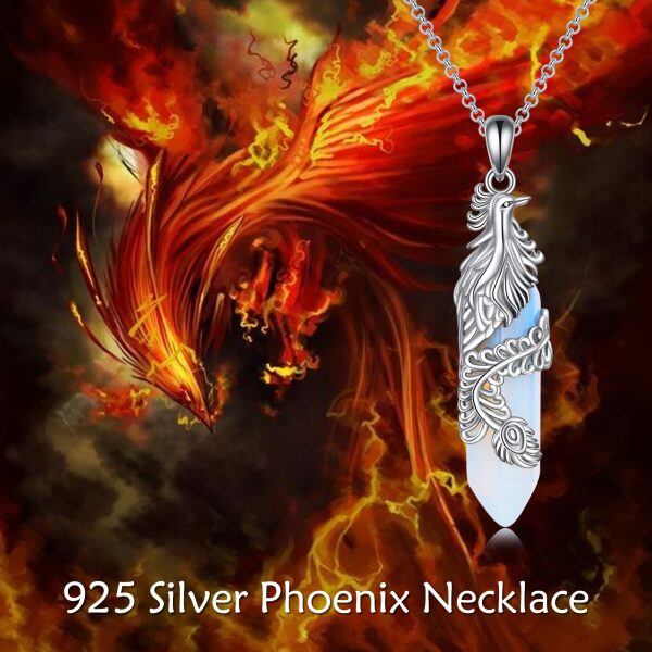 Sterling Silver Phoenix Rising Pendant Necklace With White Crystal-5