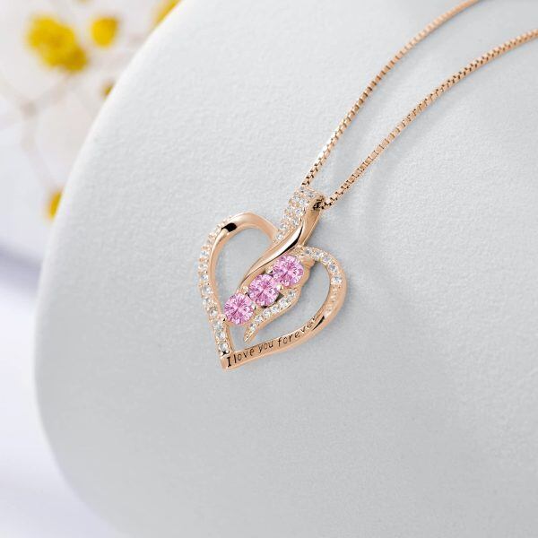 Sterling Silver October Birthstone Heart Pendant Necklace-4