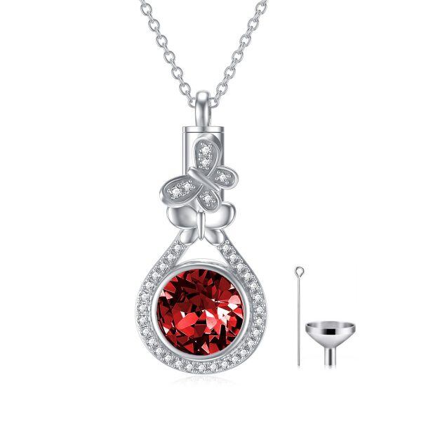 Sterling Silver Red Crystal Teardrop Urn Necklace With July Birthstone-0