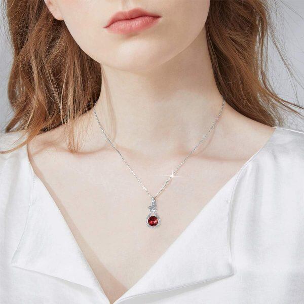 Sterling Silver Red Crystal Teardrop Urn Necklace With July Birthstone-2