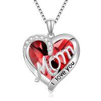 wholesale 925 Sterling Silver Red Crystal Heart Pendant Necklaces for Mother's Day Gifts- Rhodium Plated