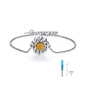 Sterling Silver Sunflower Urn Chain Bracelets-0