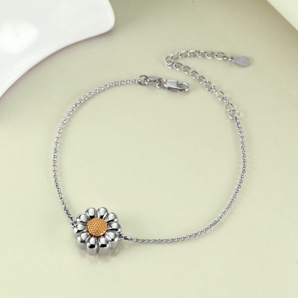 Sterling Silver Sunflower Urn Chain Bracelets-4