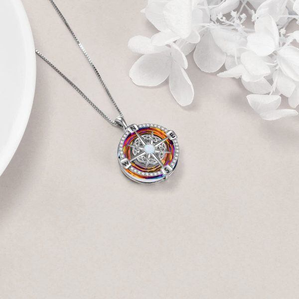 Sterling Silver Compass Pendant Necklace With Crystal And Opal-4