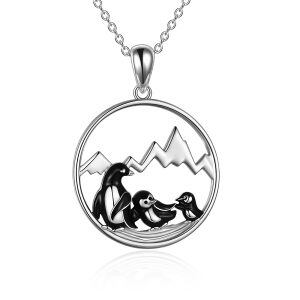 Sterling Silver Enamel Penguin Pendant Necklace-0