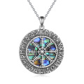 wholesale 925 Sterling Silver Vegvisir Norse Amulet Abalone Shell Pendant Necklace-0-0