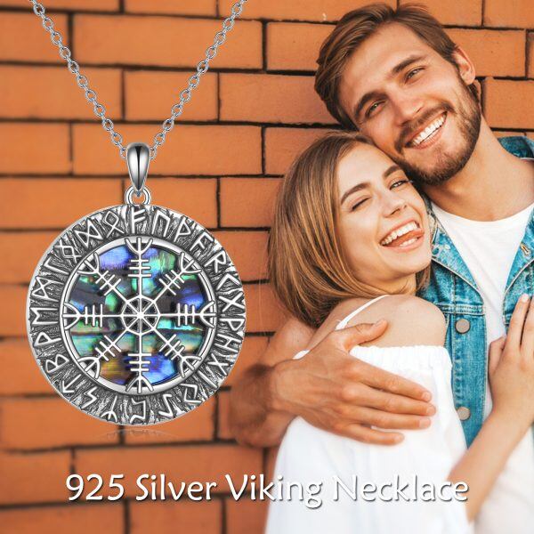 Sterling Silver Viking Abalone Shell Pendant Necklace -5