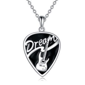 Sterling Silver Guitar Pick Pendant Necklace-0