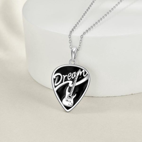 Sterling Silver Guitar Pick Pendant Necklace-3