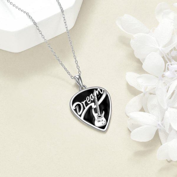 Sterling Silver Guitar Pick Pendant Necklace-4