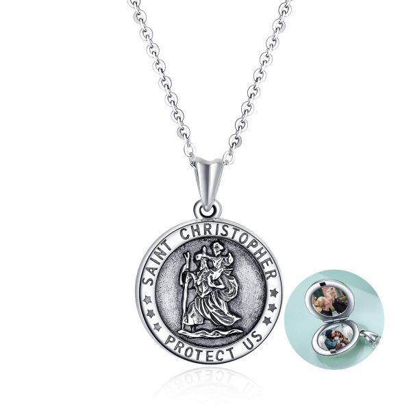 Sterling Silver Saint Christopher Locket Necklace-0