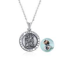 wholesale 925 Sterling Silver Photo Frame Pendant with St. Christopher Protection Charm Necklace for Women- Oxidized/Oxidised