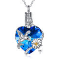 wholesale 925 Sterling Silver Heart-Shaped Blue Crystal Hummingbird Cremation Jewelry Urn Pendant Necklace-0-0