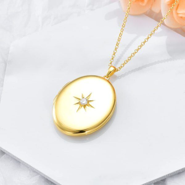 Sterling Silver With Gold Plated Oval Locket Necklace-3