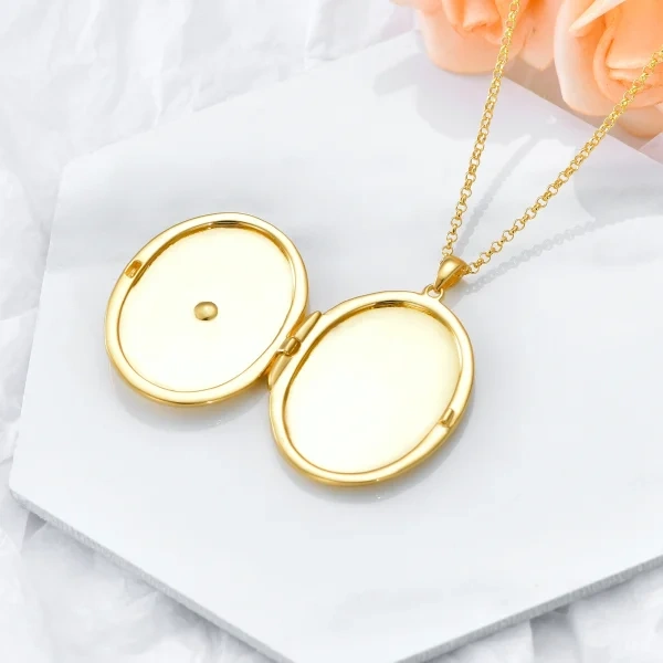 Sterling Silver With Gold Plated Oval Locket Necklace-4