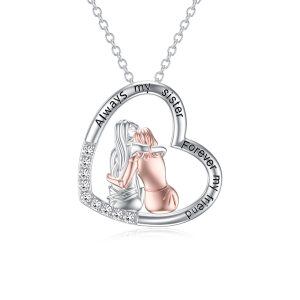 Sterling Silver Sister Heart Pendant Necklace-0