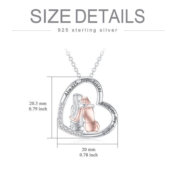 Sterling Silver Sister Heart Pendant Necklace-1