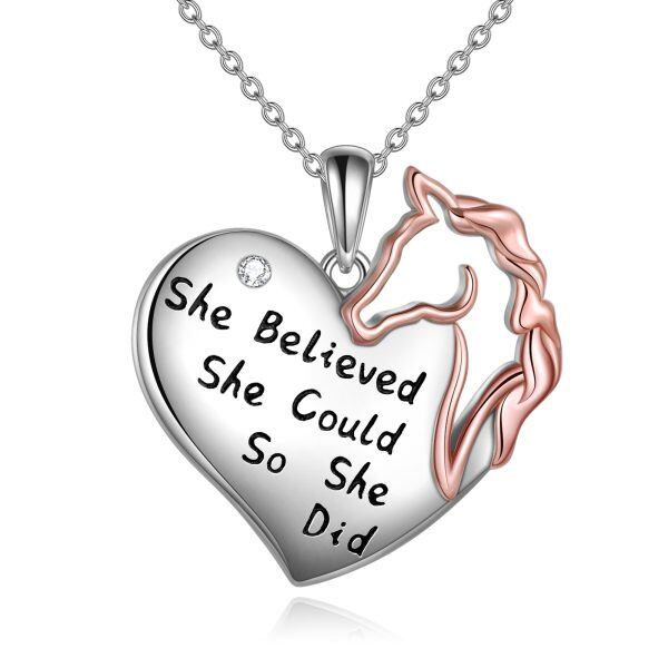 Sterling Silver Horse Heart Pendant Necklace-0