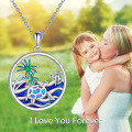 wholesale 925 Sterling Silver Blue Opal Hawaiian Sea Turtle Palm Tree Pendant Necklace s for Women Girls Mom Daughter-0-5