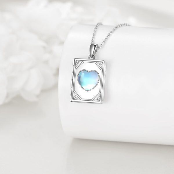 Sterling Silver Book Love Heart Moonstone Pendant Necklace-3