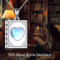 wholesale 925 Sterling Silver Heart-Shaped Moonstone Book Locket Pendant Necklaces Graduation Gifts for Women-0-5