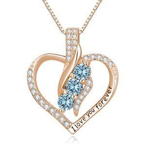 Sterling Silver March Birthstone Heart Pendant Necklace-0