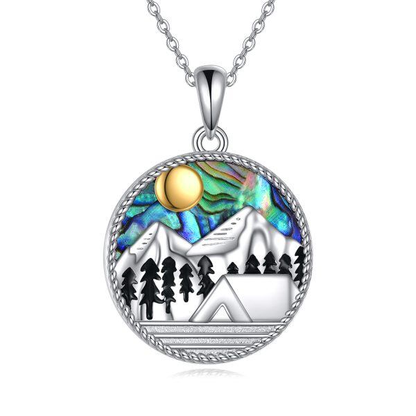 Sterling Silver Mountain Range Abalone Shell Pendant Necklace-0