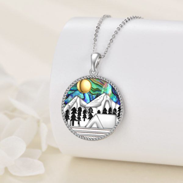 Sterling Silver Mountain Range Abalone Shell Pendant Necklace-3