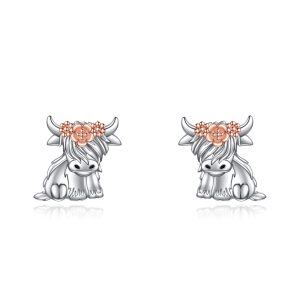 Sterling Silver Highland Cow Stud Earrings-0